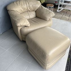 Beige Accent Chair With Ottoman