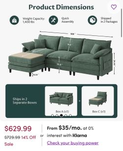 108'' Comfy L Shaped Sectional Modular Cloud Sofa with Ottoman, Tool-free Easy Assembly Corduroy Couch