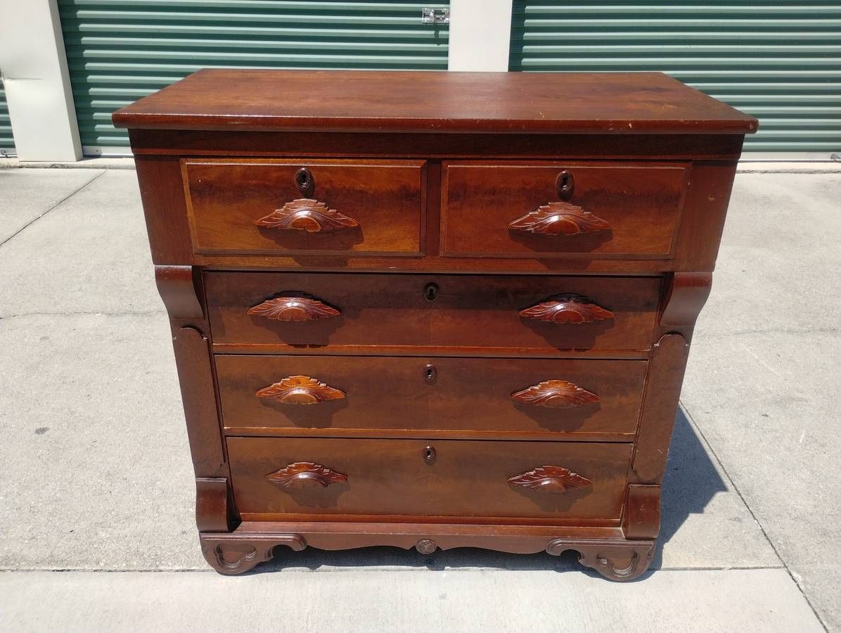 Early/Mid 1800's Burl Walnut Dresser w/ Original Wood Handles
