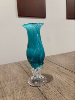 Blue Swirl Art Glass Vase