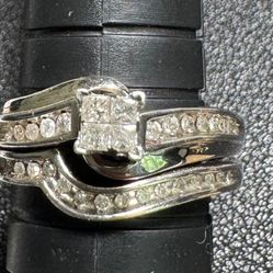 Forever Bride Women's 1/3 CTTW Princess cut and Round Diamond Sterling Silver 7