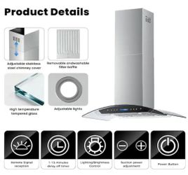 (Brand New) INATECK 36 in. 900 CFM Ducted Island Range Hood with Remote, Touch Control LCD (NAIS01-36)