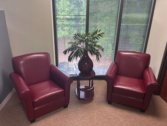 Burgundy Leather Sofas and Matching side table