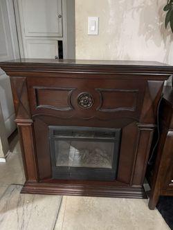 Freestanding Electric Fireplace with Premium Wood Mantel & Heater