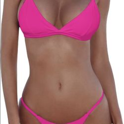 NEW Jolefille Sexy Triangle Bikini Brazilian Cheeky High Cut Swimsuit Rose Small