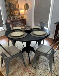 Round Drop Leaf Black Pedestal Dining Table