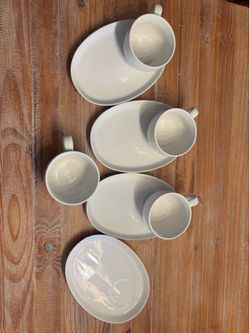 Crate & Barrel Stoneware Cups and Plates Set of 4