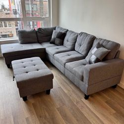 New Sectional With Storage Ottoman 