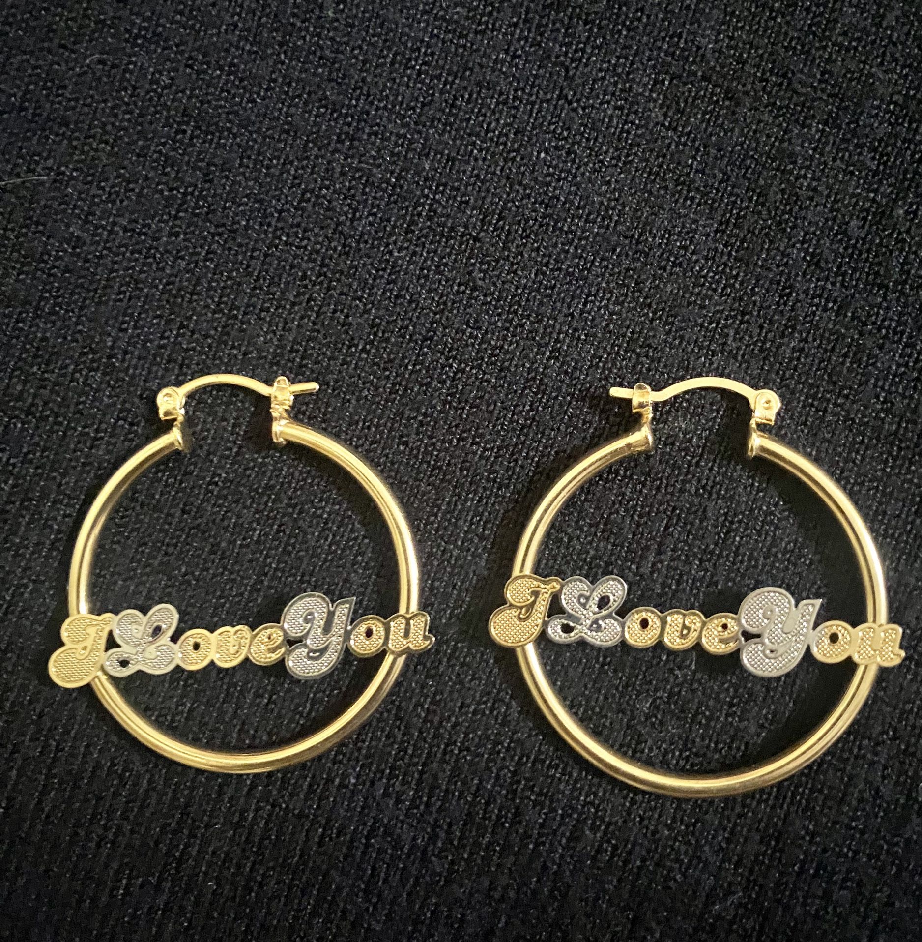 Gold plated and silver “I love You” Script earrings