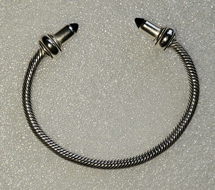 Taxco Mexico Sterling Silver cable open cuff bracelet w/ Black onyx