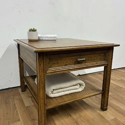 🗄️ Square Side Table / End Table w/ Drawer & Cane Shelf 🌿