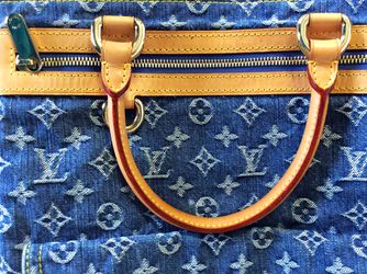 LOUIS-VUITTON Tote Bag Handbag Monogram denim Flat shopper Authentic