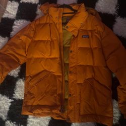 Patagonia Orange Puffer Down Jacket with Hood