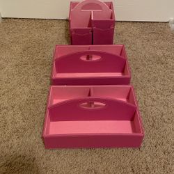 3 Pink Matching Desk Organizer Set, Pencil Pen Marker School Storage