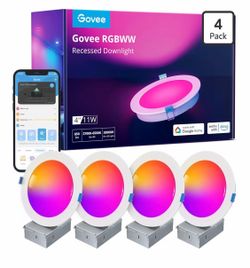 Govee Smart Recessed Lighting 4 Inch, Wi-Fi Bluetooth Direct Connect RGBWW LED Downlight, 65 Scene Mode, Work with Alexa & Google Assistant, LED Reces