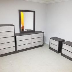 Bedroom Set/ Dresser With Mirror,  Chest And Two Nightstands 