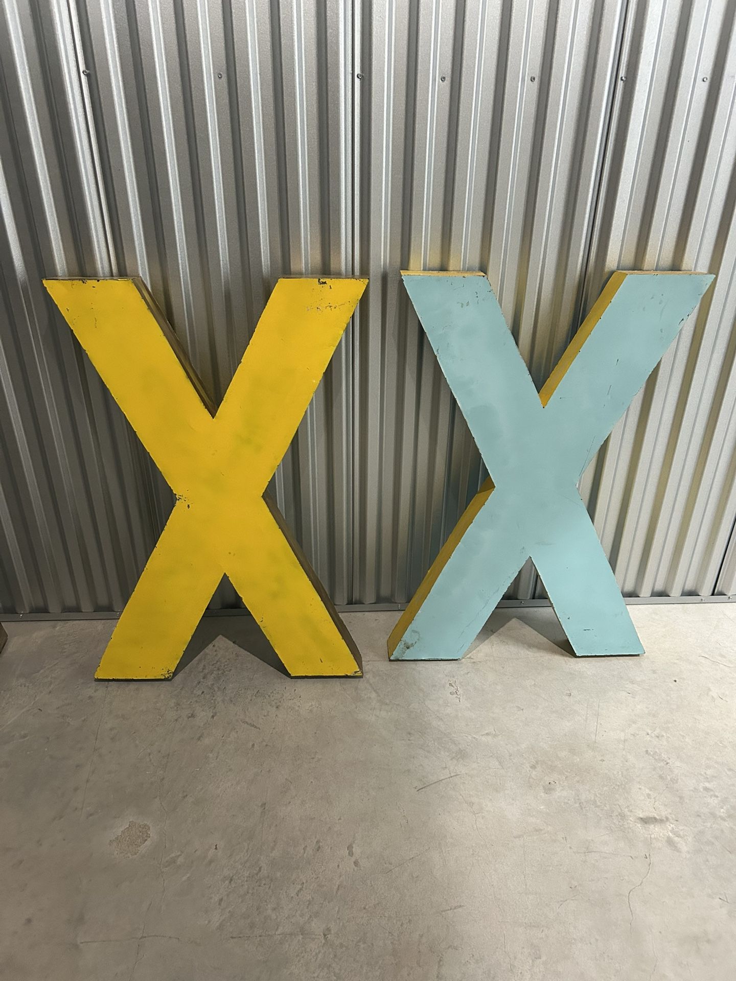 Vintage Large 36”x25”x3” Industrial Aluminum Letter X lot of 2 Home Commercial sign advertising