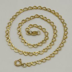 14k solid yellow gold love heart anklet 10” bracelet 2.7mm