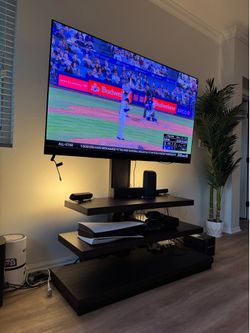 Modern Black 3-Tier TV Stand with Integrated Mount / Entertainment Center