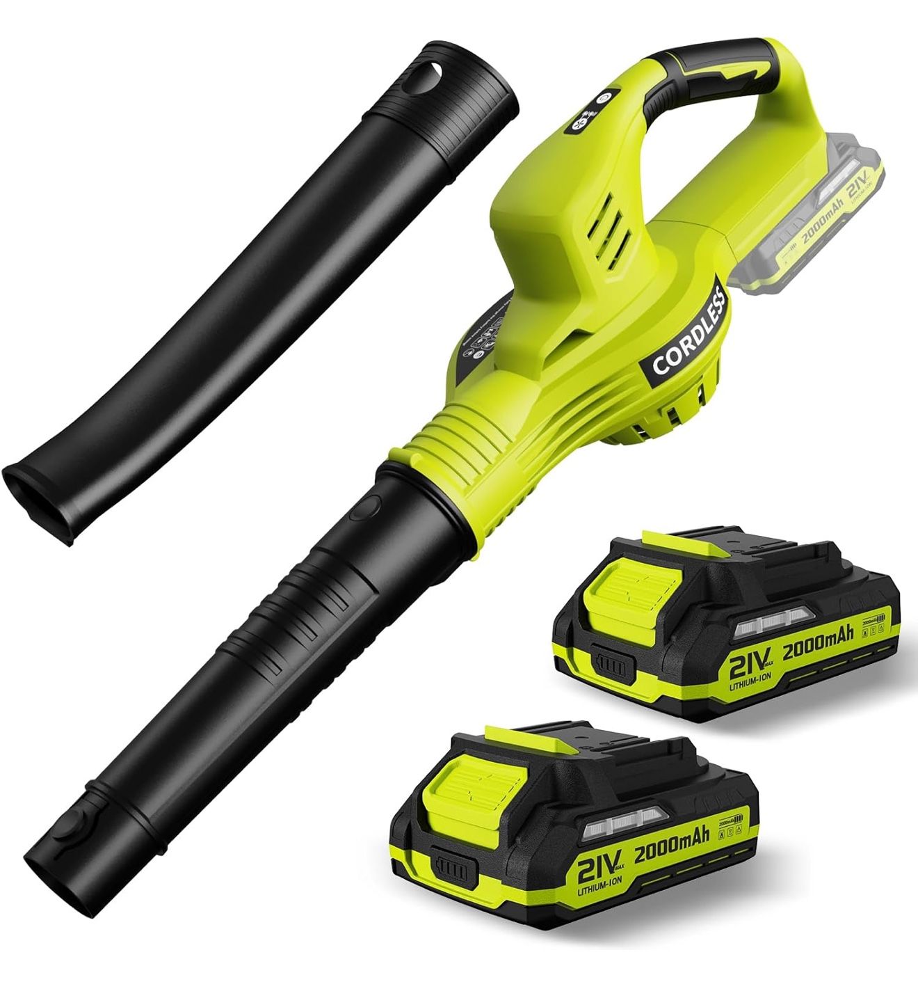 Leaf Blower Cordless - 21V Powerful Electric Leaf Blower with 2 Batteries and Charger, 2 Speed Modes