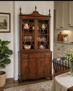 ”Vintage Henry C. Steul & Sons China Hutch / Display Cabinet – Buffalo NY – 6’7”