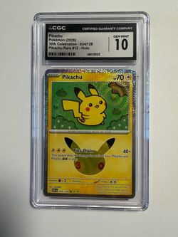 Pikachu Holo CGC 10 Gem Mint Pokemon Card