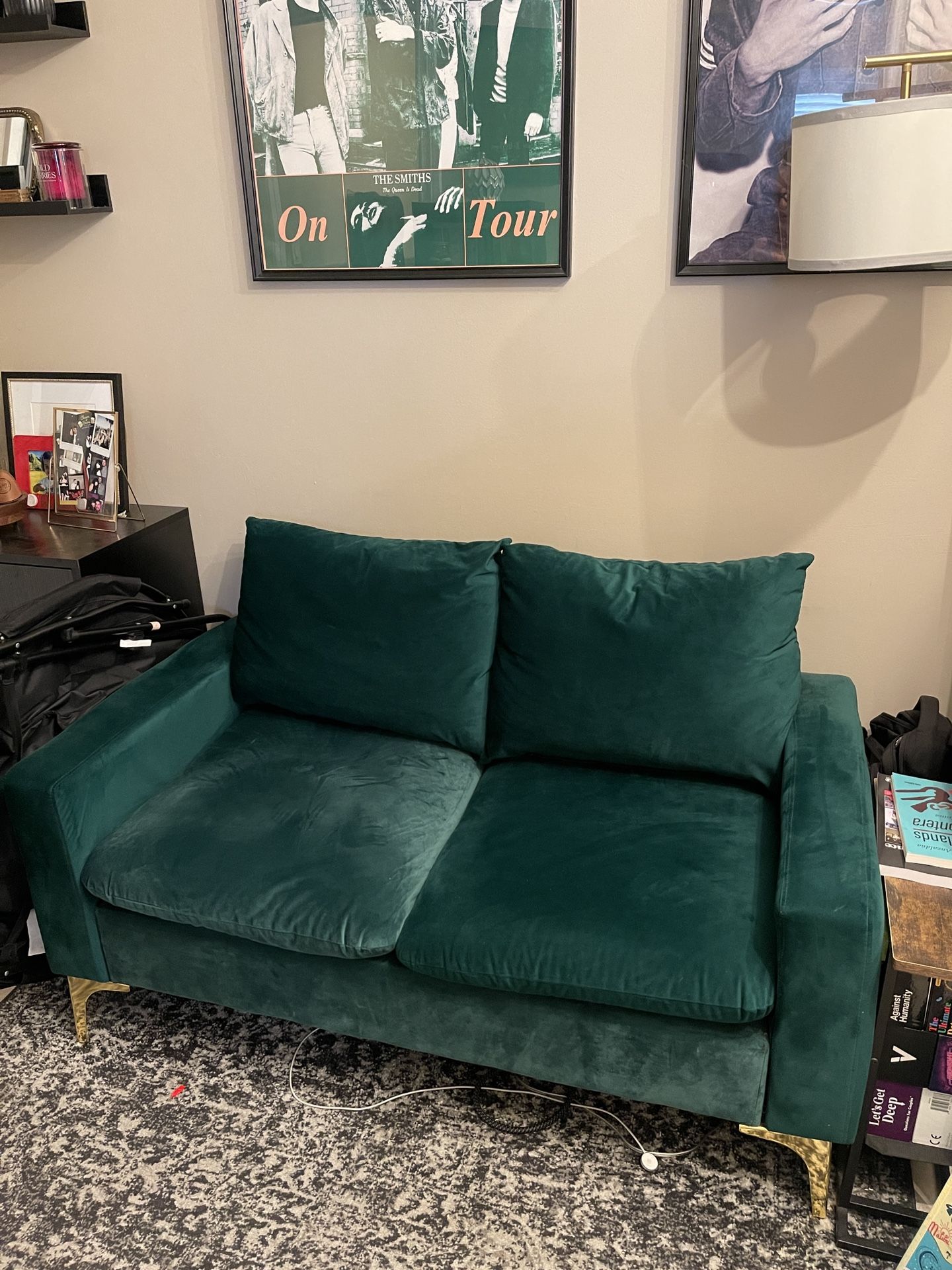 Green Velvet Love Seat Couch