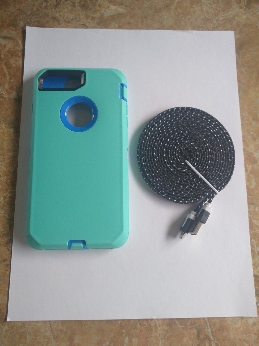 Apple iPhone 7 & 8 Plus Defender Case + 9ft charging cable