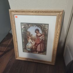 French print Mother and daughter cutting flowers