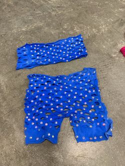 Blue Rhinestone Cut-Out Dancer/ Stripper Shorts and Arm Sleeve Set