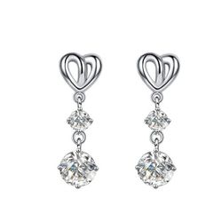 Gorgeous Diamond Heart Dangle Earrings 