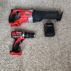 Milwaukee Set Including Sawzall Hammer Drill And 3.0 Battery No Charged 