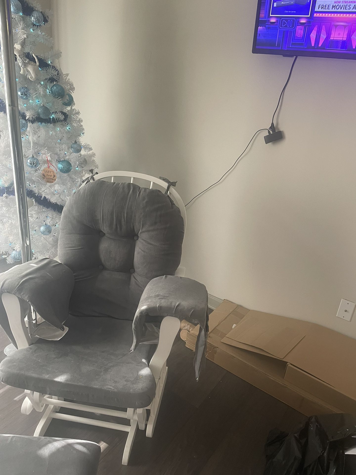 Grey/White Nursery Rocking Chair w/ Stool 