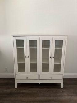 White Glass Door Display Cabinet with Drawers