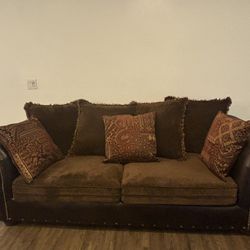Brown Leather + Plush Sofa 