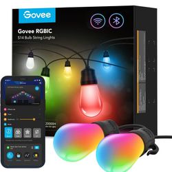 Govee Outdoor String Lights H7015 with 15 Dimmable RGBIC LED Bulbs, 48ft IP65 Waterproof Shatterproof
