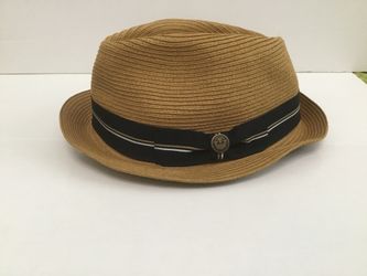 Goorin Bros Tan Straw Paper Fedora Trilby Hat with Black Band