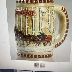 Budweiser Beer Stein Snowy Woodland Cs50 Anheuser Busch Christmas Beer Mug