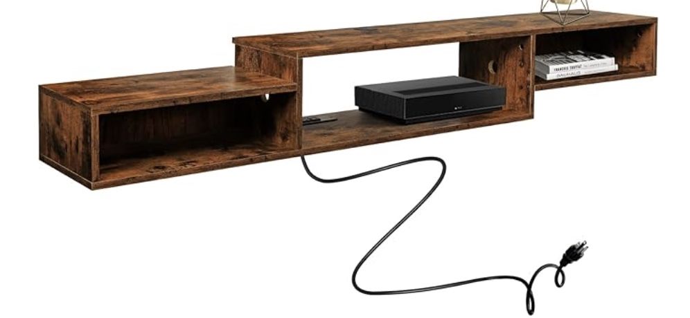 (Walnut Color) Floating TV Stand, Retro TV Stands Component Shelf