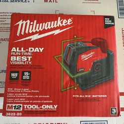 Milwaukee M12 12-Volt Lithium-Ion Cordless Green 125 ft. Cross Line and Plumb Points Laser Level (Tool-Only)