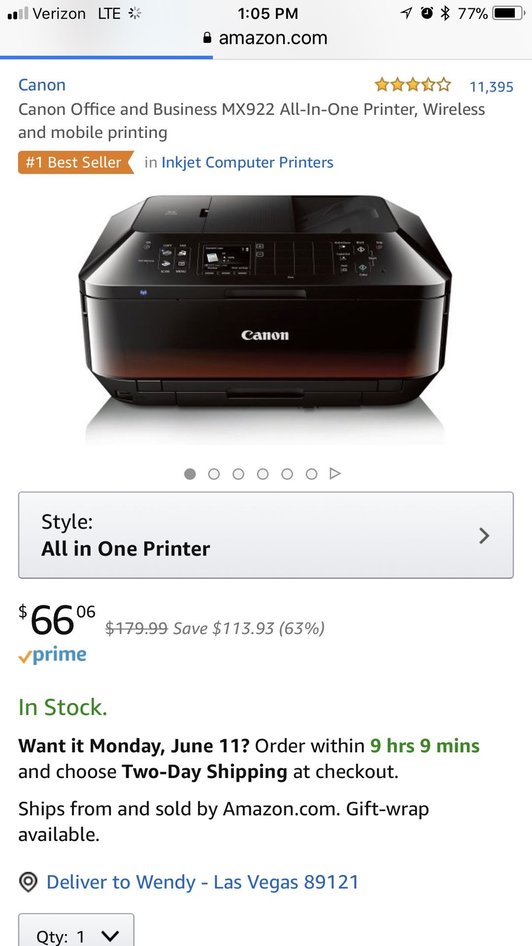 Canon pixma MX922 wireless all in one printer
