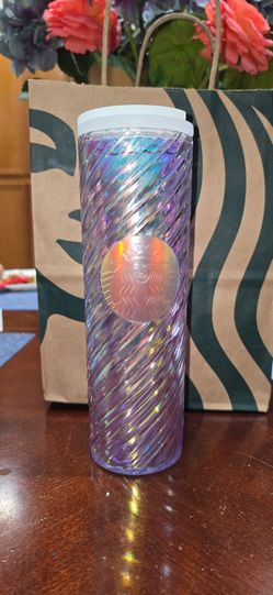 Starbucks Purple Iridescent Twisted Cold Cup – Lid  Included