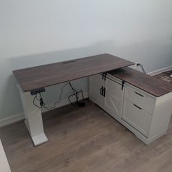 Modern Farmhouse TV Stand + Electric Standing Desk – Like New