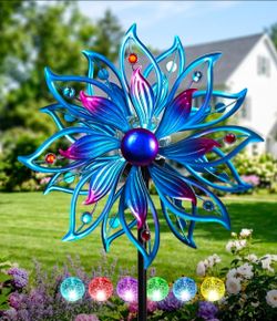Solar Wind Spinners Outdoor Mandala Kinetic LED Garden Yard Art Decor