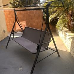 3 Person Metal Patio Swing Chair With Converting Canopy Porch Swing