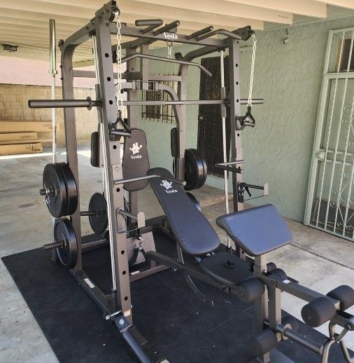 | Smith Machine 1001 | Squat Rack | 230lbs Bumper Weight Plates | Multi-Use Adj Bench | Barbell | Gym Equipment | Fitness | Excercise | FREE DELIVERY
