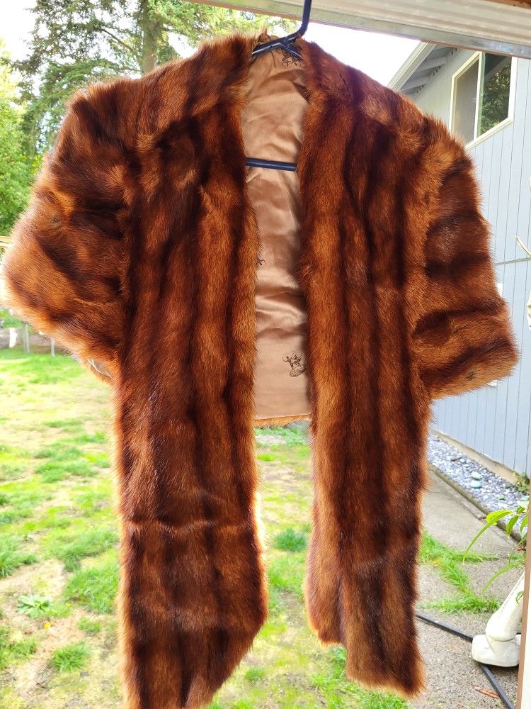 Red Striped Fur Shawl