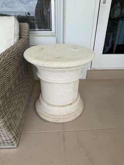 Vintage Travertine Pedestal Side Table w/ Glass Top