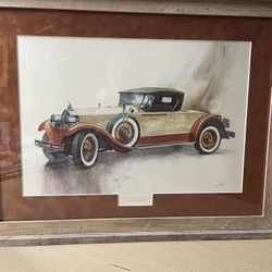 Custom Framed VINTAGE AUTOS-1928 PACKARD 443 “RACE ABOUT” and STUTZ BLACK HAWK LEMANS 