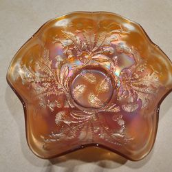 Beautiful Vintage Fenton Marigold Carnival Glass Thistle Design Bowl 